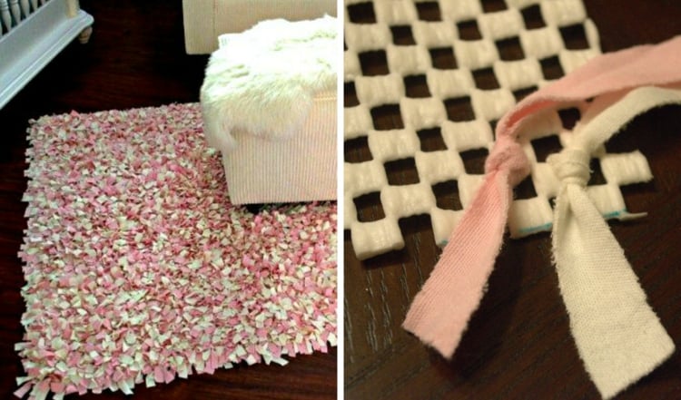 bricolage-maison-tapis-chutes-tissu-blanc-rose bricolage maison