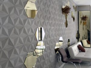 carrelage-béton-éléments-hexagonaux-relief-combinés-miroirs