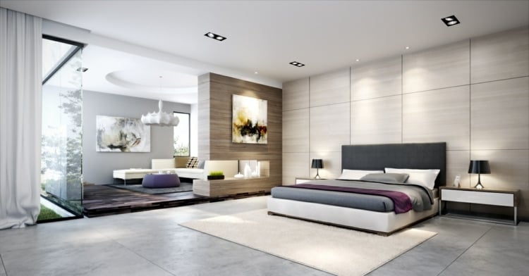 carrelage-gris-mural-sol-grand-format-chambre-coucher-tête-lit-grise