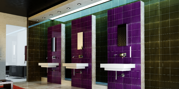 carrelage-mural-salle-bain-3d-violet-vert-vasques-suspendues