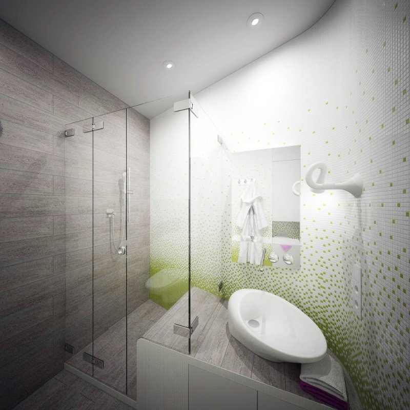 carrelage mural salle de bain gris horizontal mosaïque blanche verte