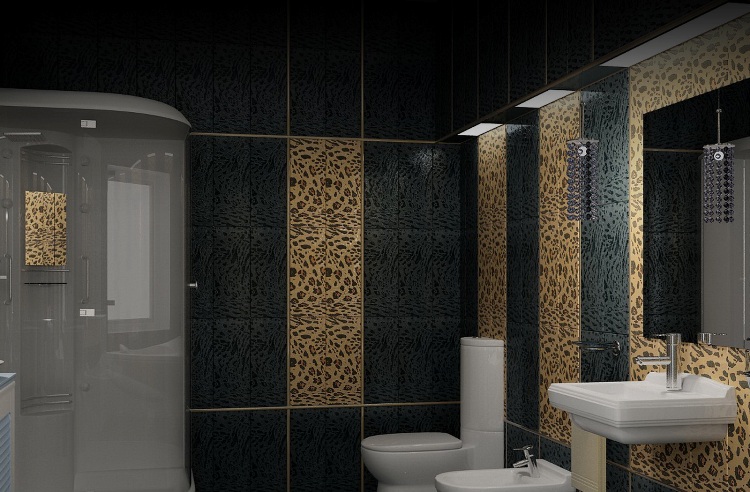 carrelage-mural-salle-bain-moifs-imprimés-noir-cabine-douche
