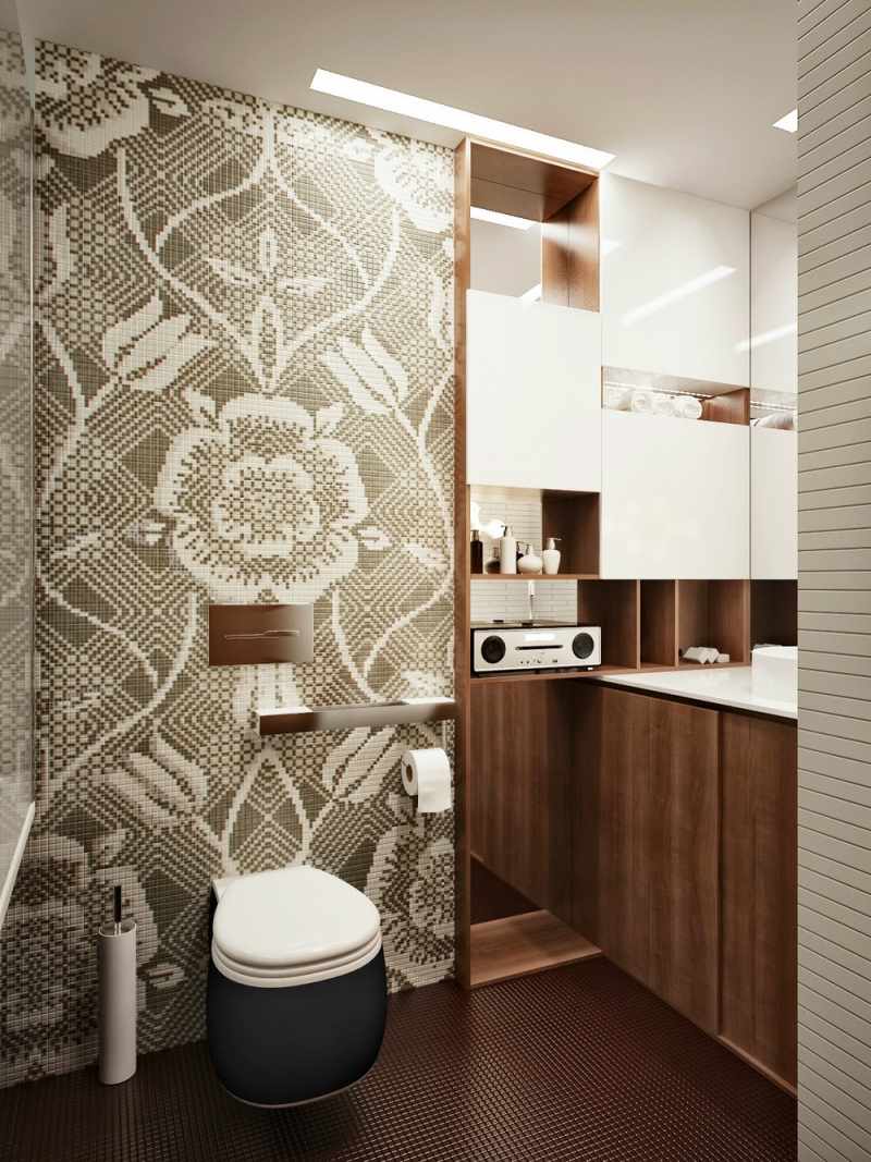 carrelage mural salle bain mosaique motif floral