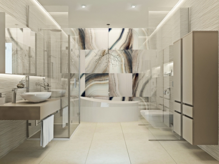 carrelage mural salle bain texturé marbre panneaux 3D