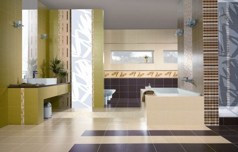 carrelage salle de bain beige marron blanc vert olive