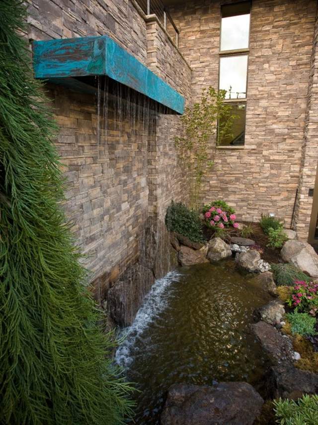 cascade de jardin rideau eau-montage-mural-mur-pierre