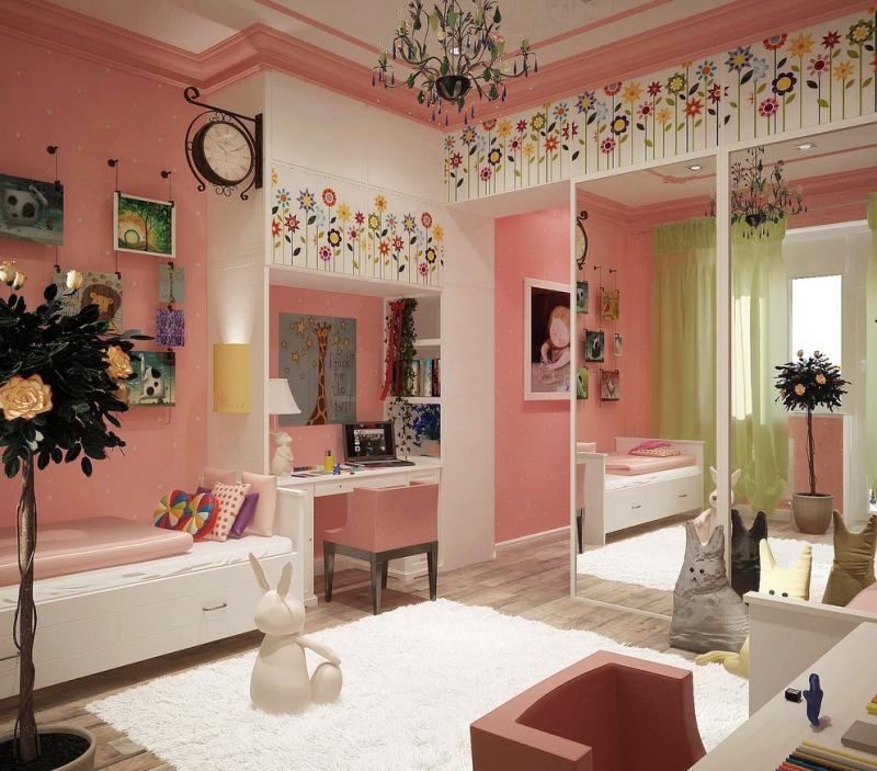 chambre-fille-meubles-décoration-romantique-rose-pâle-blanc
