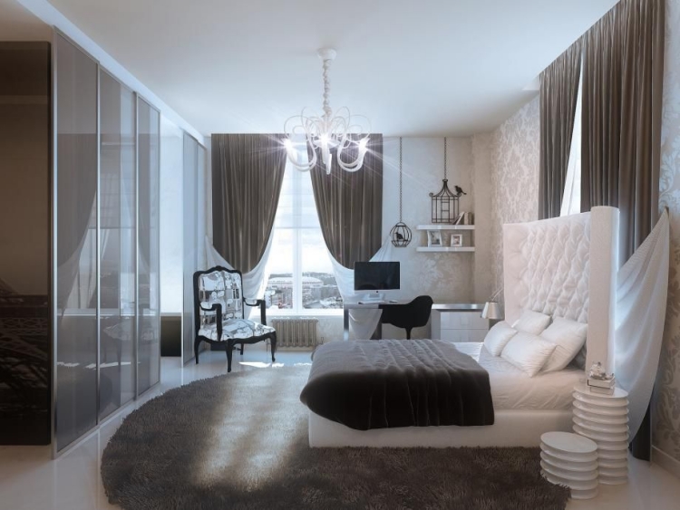 chambre moderne de luxe papier peint lustre esprit baroque