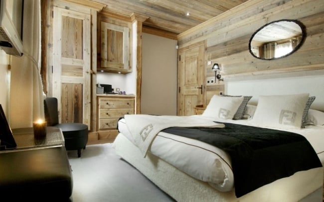 chambre-moderne style chalet mur plafond meubles bois massif