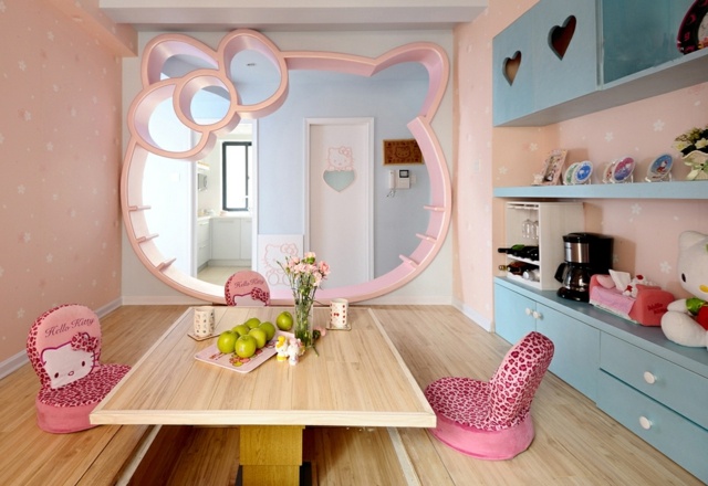 chambre-petite-fille-plancher-bois-décoration-Hello-Kitty