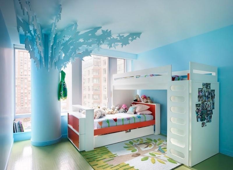 chambre-petites-filles-lits-superposés-murs-bleus