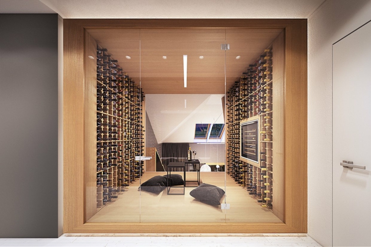 deco-loft-luxe-cave-vin-moderne-verre-meuble-rangement-bouteilles déco loft