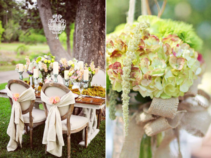deco-mariage-champetre-centre-table-floral-hortensias-mousse-ruban-jute