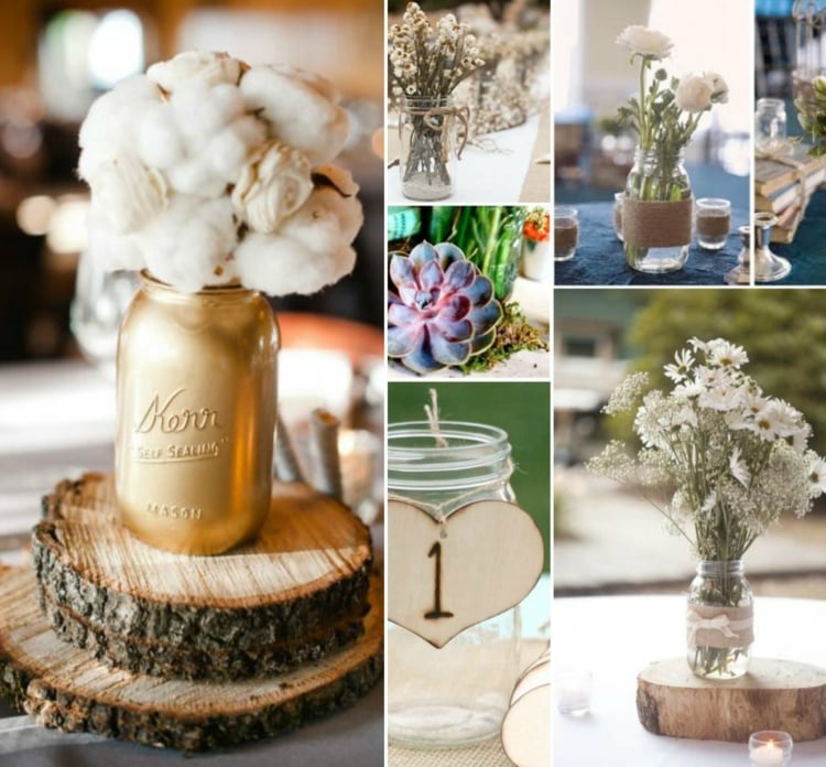 deco-mariage-champetre-rondelles-bois-fleurs-coton-marguerites-succulentes