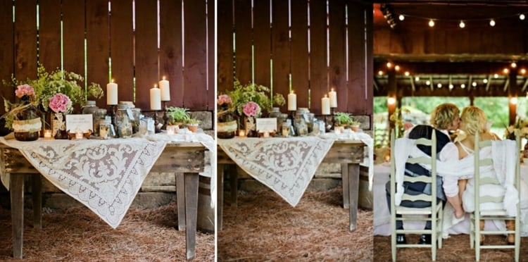 deco-mariage-champetre-table-bois-rustique-paille-bougies-roses-plantes-vertes