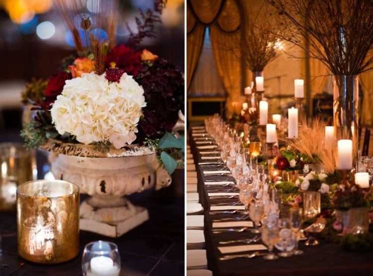 deco-mariage-champetre-table-bougies-arrangements-mousse-fleurs-hortensias