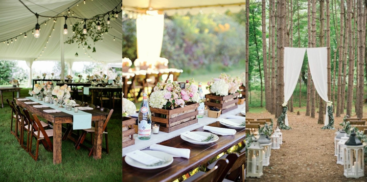 deco-mariage-champetre-tables-bois-déco-florale-guirlandes-lumineuses