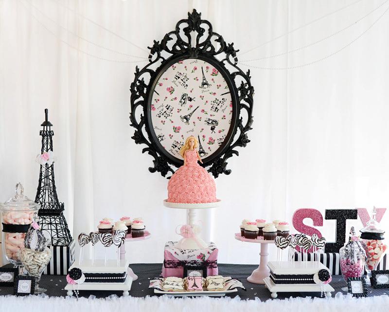 decoration-anniversaire-enfant-Barbie-Paris-gâteau-cupcakes-tour-eiffel-chocolat