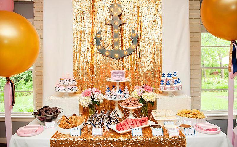decoration-anniversaire-enfant-marine-ancre-décorative-candy-bar-nappe-pailletée