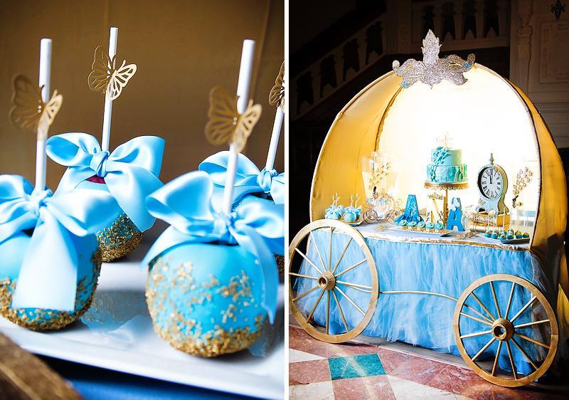 decoration-anniversaire-enfant-princesse-calèche-bleu-clair-pommes-sucrées