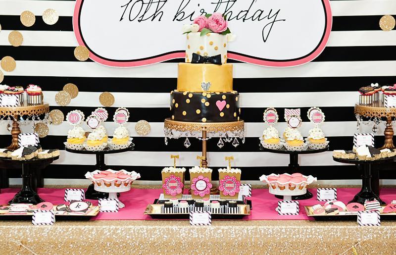 decoration-anniversaire-enfant-princesse-candy-bar-thématique-noir-blanc-or