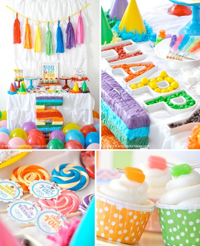 décoration anniversaire enfant- buffet sucré en couleurs joyeuses