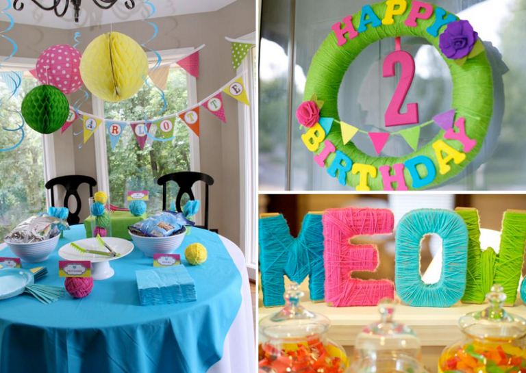 décoration anniversaire enfant en couleurs vives à thème chatons