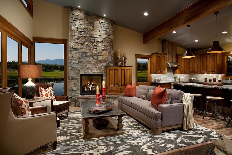 décoration-intérieur salon style srustique bois massif pierre naturelle