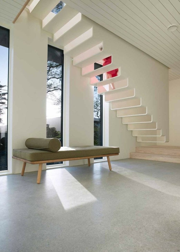 escalier-design-minimaliste-flottant-blanc-méridienne escalier design minimaliste
