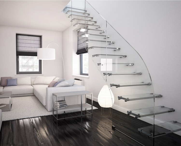 escalier-suspendu-marches-rampe-verre-salon-blanc