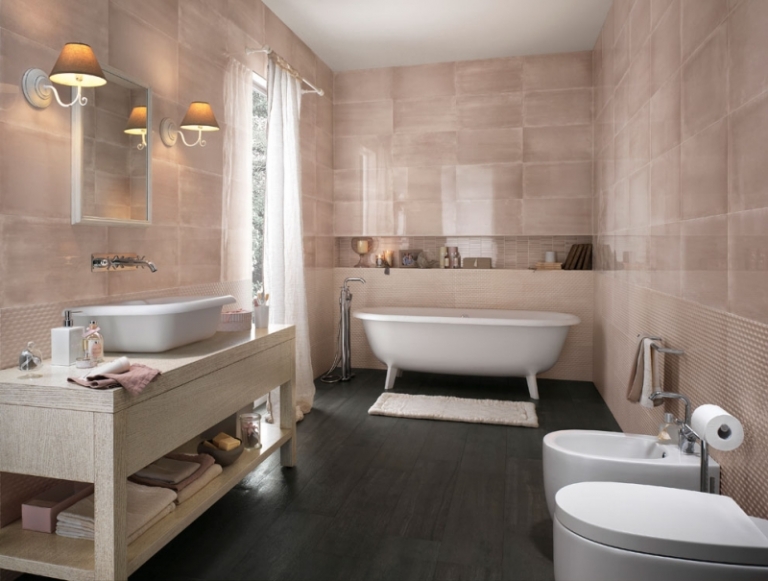 faience-salle-bains-Frame-rose-cendré-sanitaire-blanc-meuble-vasque-bois-clair