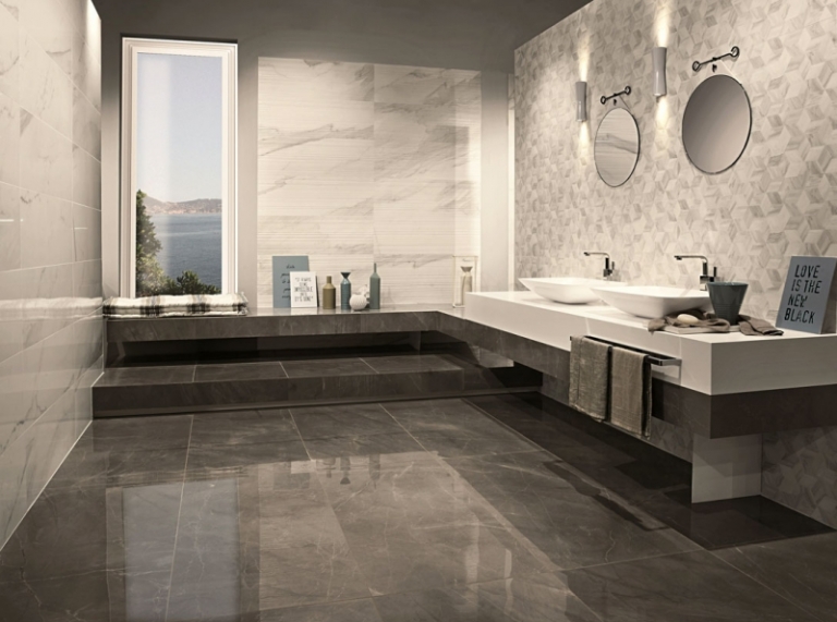 faience-salle-bains-experience-motifs-géométriques-3d-gris-foncé