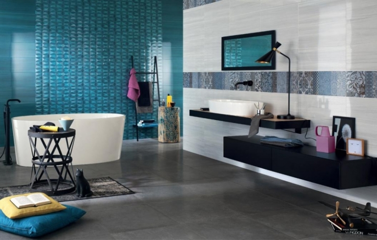 faience-salle-bains-shine-3d-bleu-gris-frise-motifs faïence salle de bains