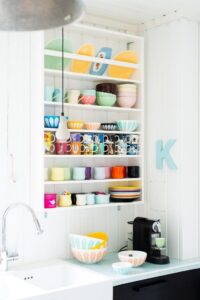 idee-deco-cuisine-cafe-armoire-blanche-tasses-café-multicolores