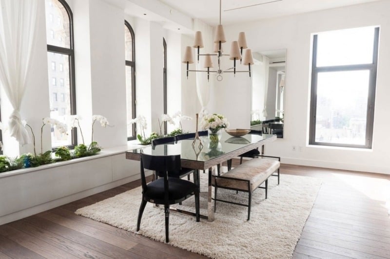 meubles-salle-à-manger-table-recntaulaire-ottoman-metal-chaises-revetement-sol-suspensions