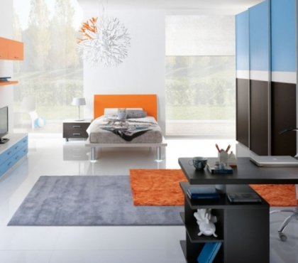 mobilier-chambre-enfant-accent-orange-gris-bureau--chaise-roulette