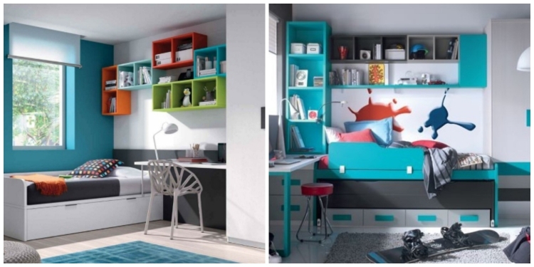 mobilier-chambre-enfant-couleur-turquoise-bureau-etageres-murales