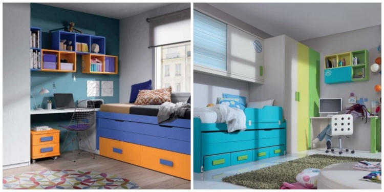 mobilier-chambre-enfant-couleur-turquoise-lit-armoires-rangement-etageres