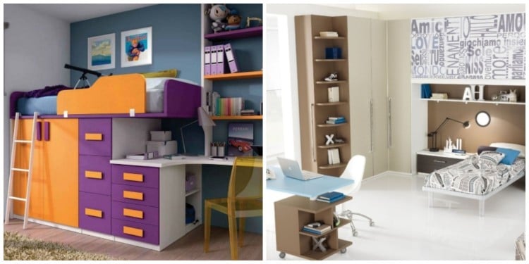 mobilier chambre enfant etagere-murale-orange-violet-marron