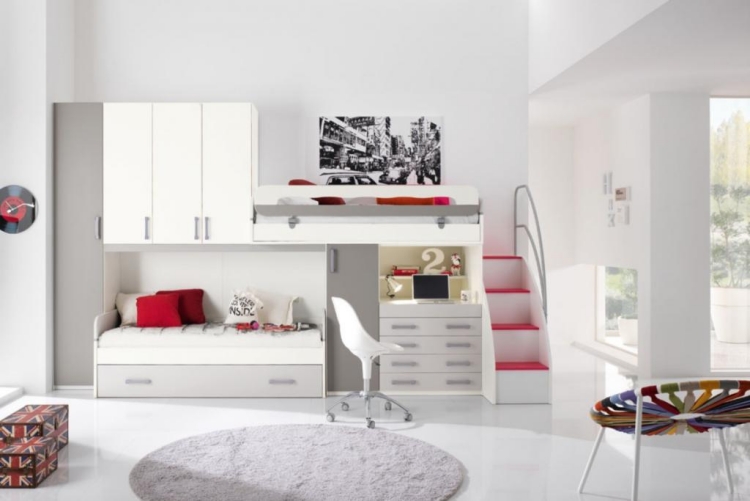 mobilier chambre enfant lit-mezzanin-armoire-rangement-boite