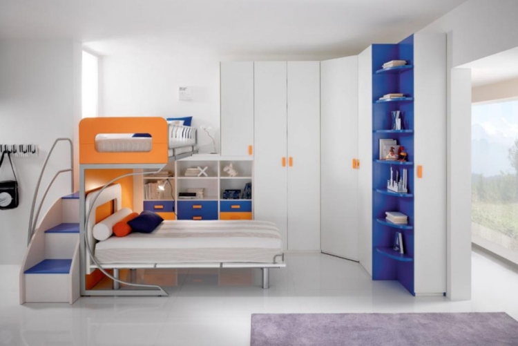 mobilier-chambre-enfant-lit-mezzanin-etagere-murale-tapis-gris