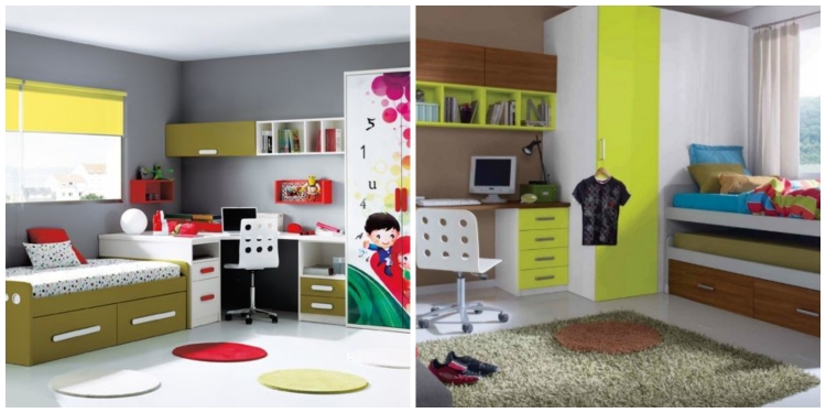 mobilier-chambre-enfant-tapis-rond-etageres-murale-lit