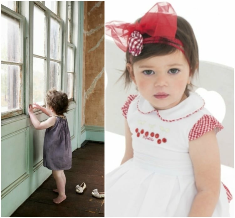 mode-petite-fille-été-bébé-fille-robe-jean-robe-blanche-motifs-rouges