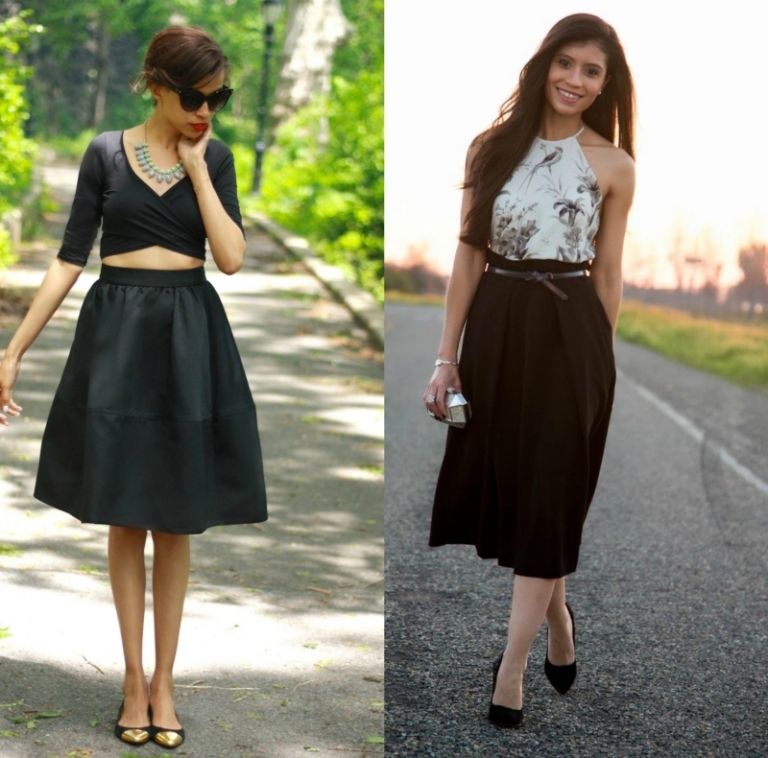 mode-été-2015-femme-idées-jupe-évasée-noire-taille-haute