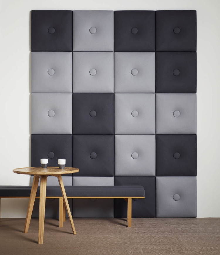 panneau-acoustique-décoratif-design-pilow-carrés-capitonnés-gris-noir