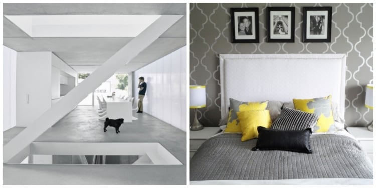 peinture-grise-blanche-escaliser-chambre-coucher-tableau-lit-coussins