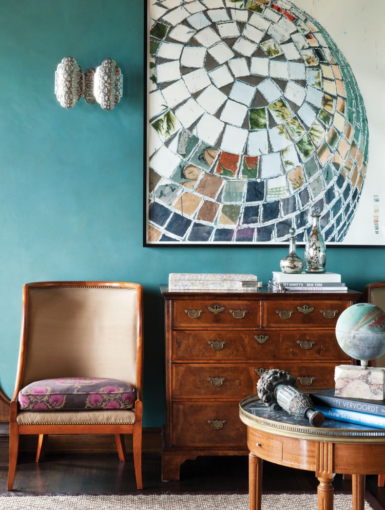peinture turquoise deco-murale-tableau-chaise-commode