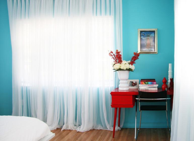 Décorer les murs d'une peinture turquoise 38 idées d'été Désign rideaux Bureau