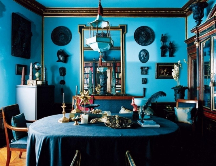 peinture-turquoise-table-ovale-salon-suspension-idee-decoration