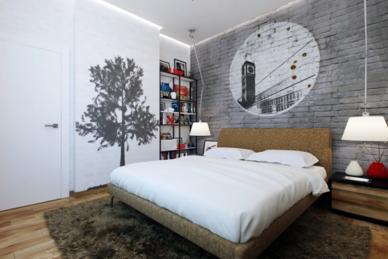 petite chambre coucher murs-blancs-gris-clair-grand-lit